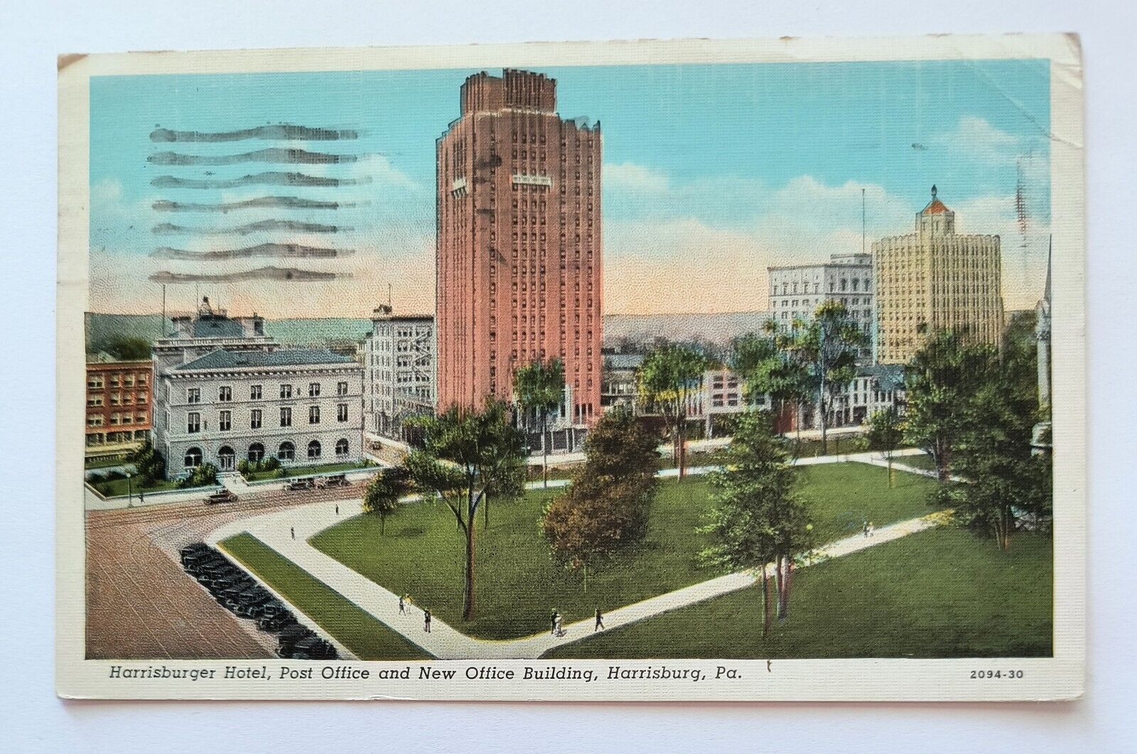 Harrisburg PA Pennsylvania Harrisburger Hotel & Post Office 1942 Postcard D1