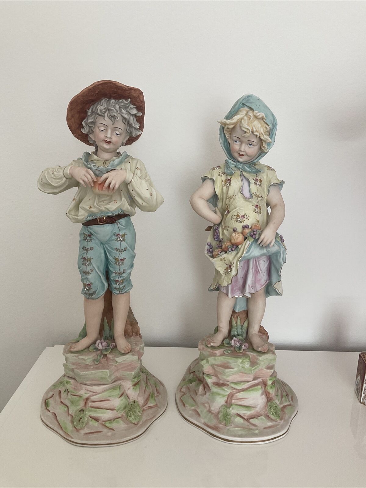 19th century huge bisque antique figurine pair