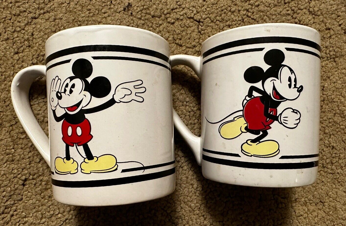 Disney Mickey Mouse Coffee Mug Black White Red Gibson 11oz x 2 Lot