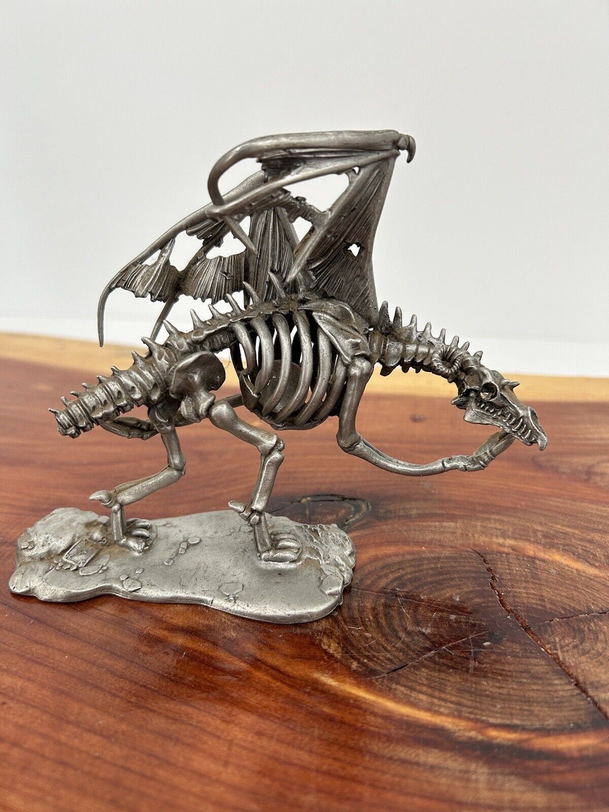 Skeletal Dragon Skeleton Pewter Figurine Rawcliffe Vtg.2001 With Broken Tail