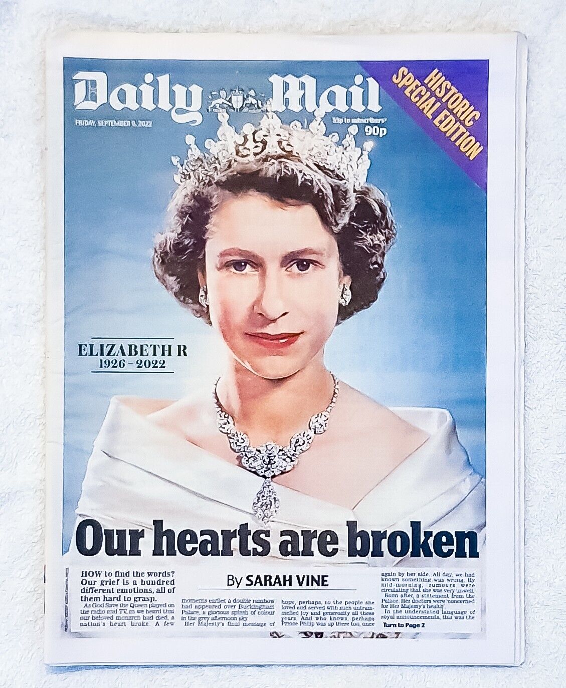 Queen Elizabeth II 1926-2022 - Daily Mail Friday 9th September 2022 Historic SE