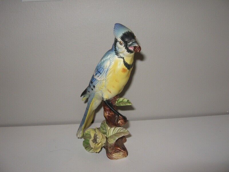 Royal Sealy Blue Jay On Flowering Branch Sculpture 8\