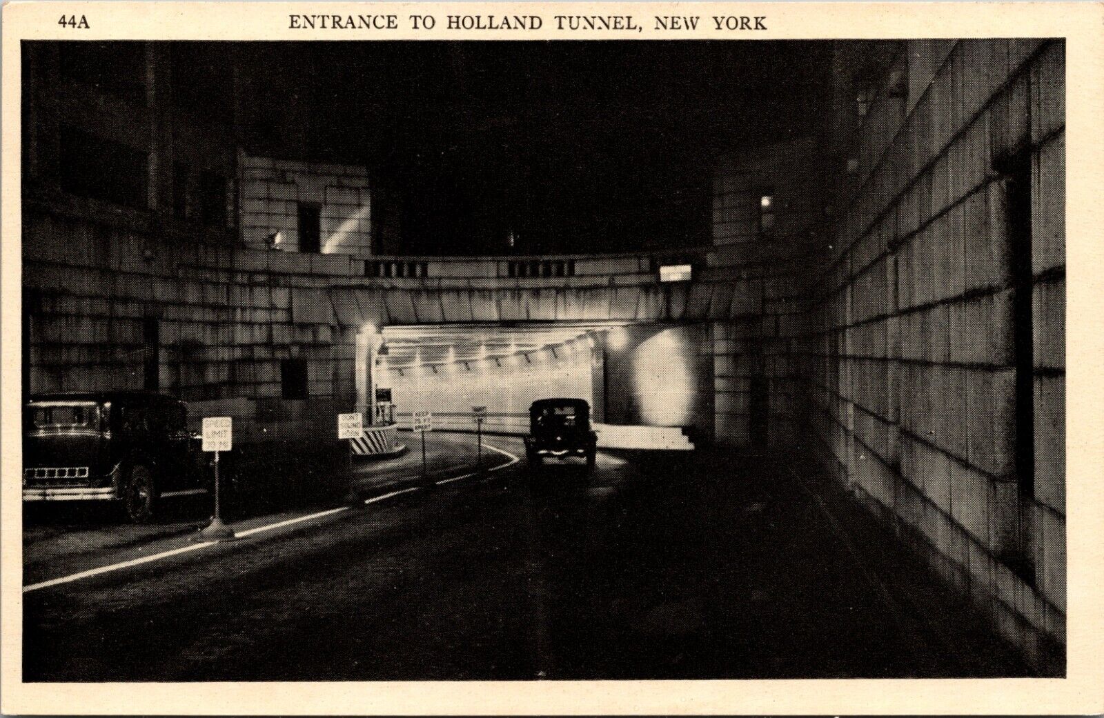 Night Scene Entrance Holland Tunnel Classic Cars Road New York NY Postcard