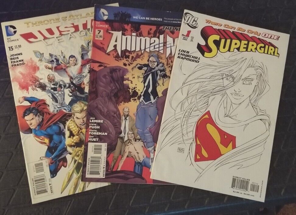 3 DC Comic Books JLA:ToA #15, Animal Man New 52 #7, Supergirl #1 2005 Variant