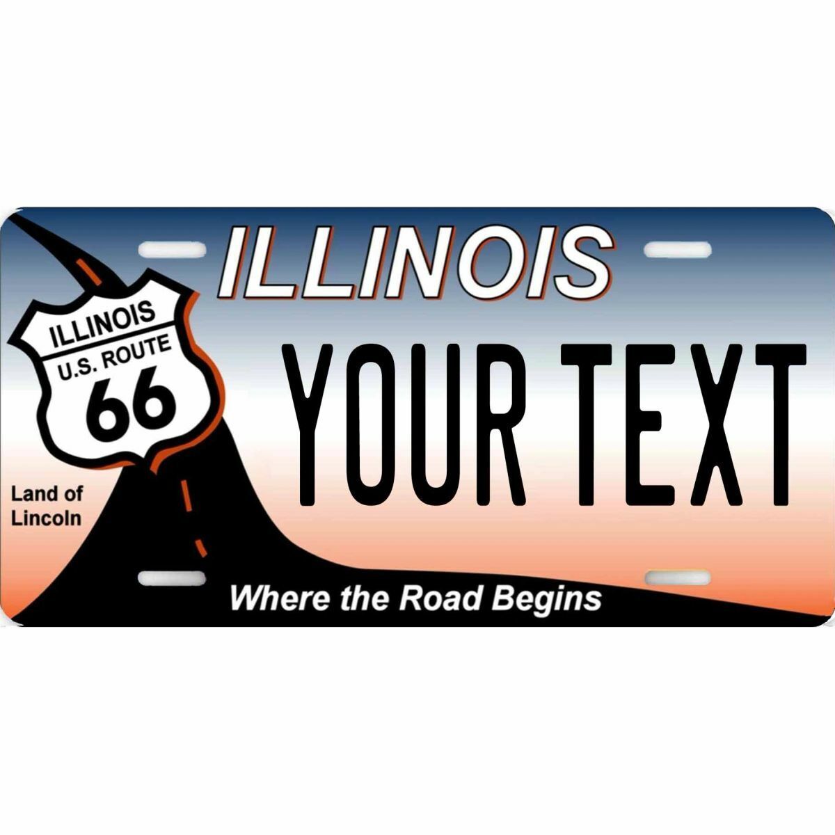 2000s Illinois Where the road begins Custom TEXT NAME License Plate Tag Route 66