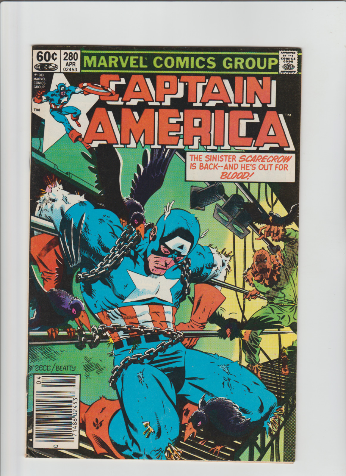 Captain America #280 (1983) CLASSIC BONDAGE COVER - SCARECROW APP- NEWSSTAND