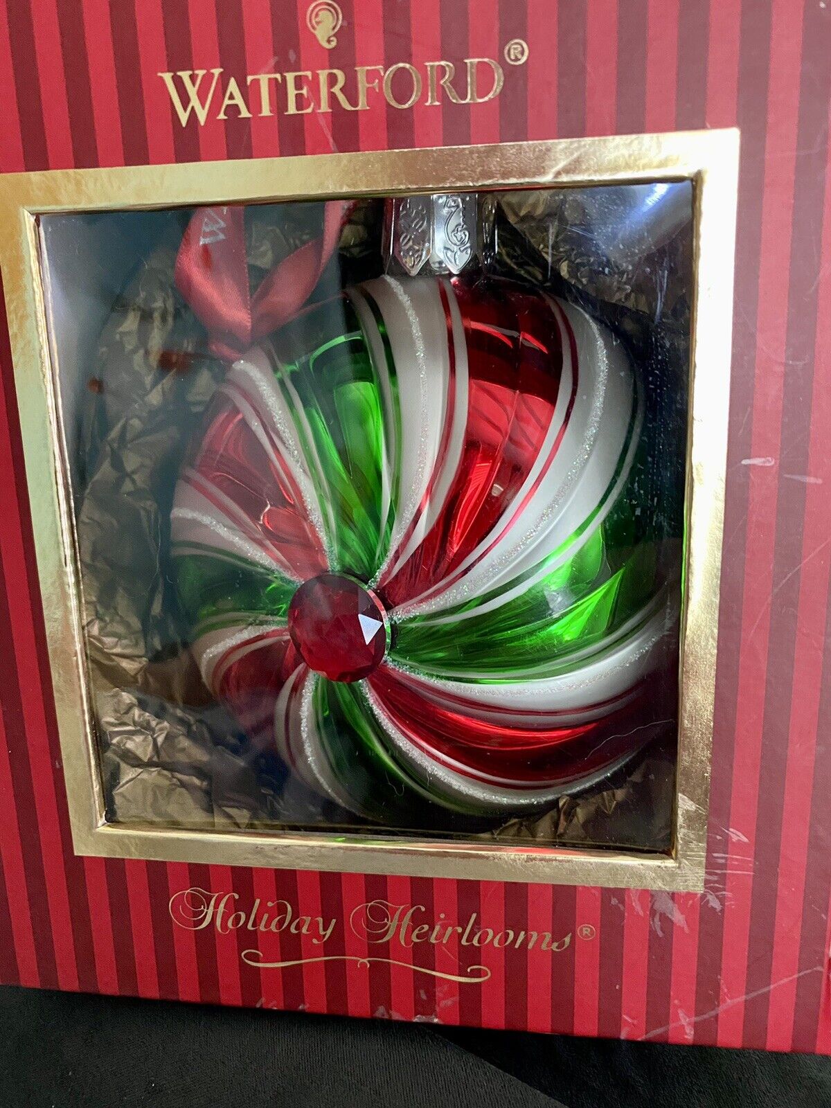 Waterford Holiday Heirlooms GIANT PEPPERMINT GLASS ORNAMENT BOXED 2005