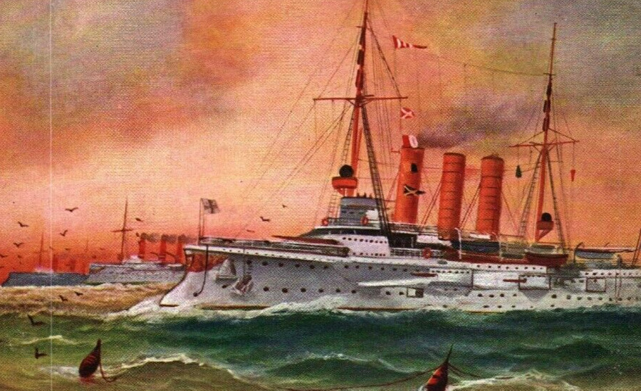 Rare Naval Art German Imperial Navy Cruiser WWI c1907 Postcard #821