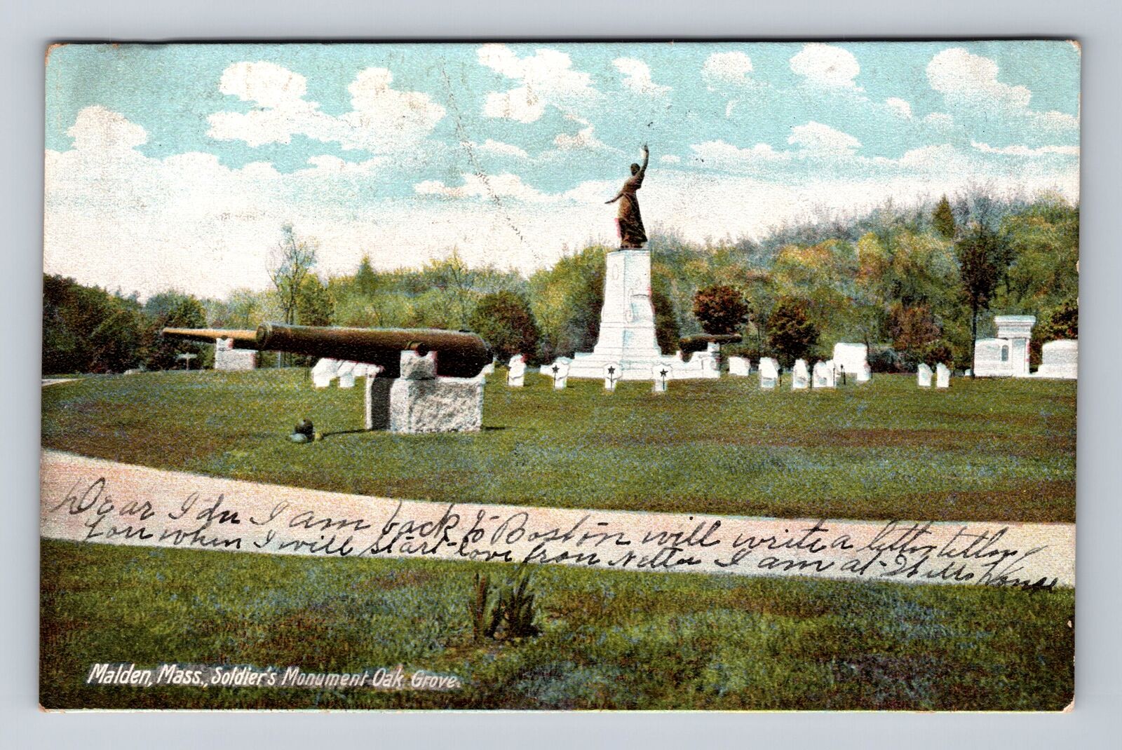 Malden MA-Massachusetts, Soldier\'s Monument Oak Grove, Vintage c1908 Postcard