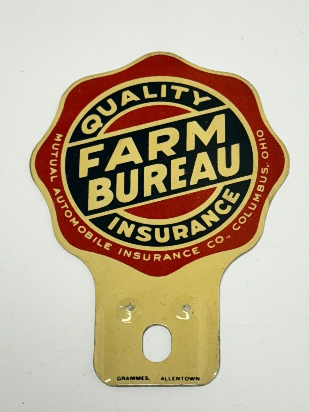 Vintage Antique Farm Bureau Insurance License Plate Topper NOS