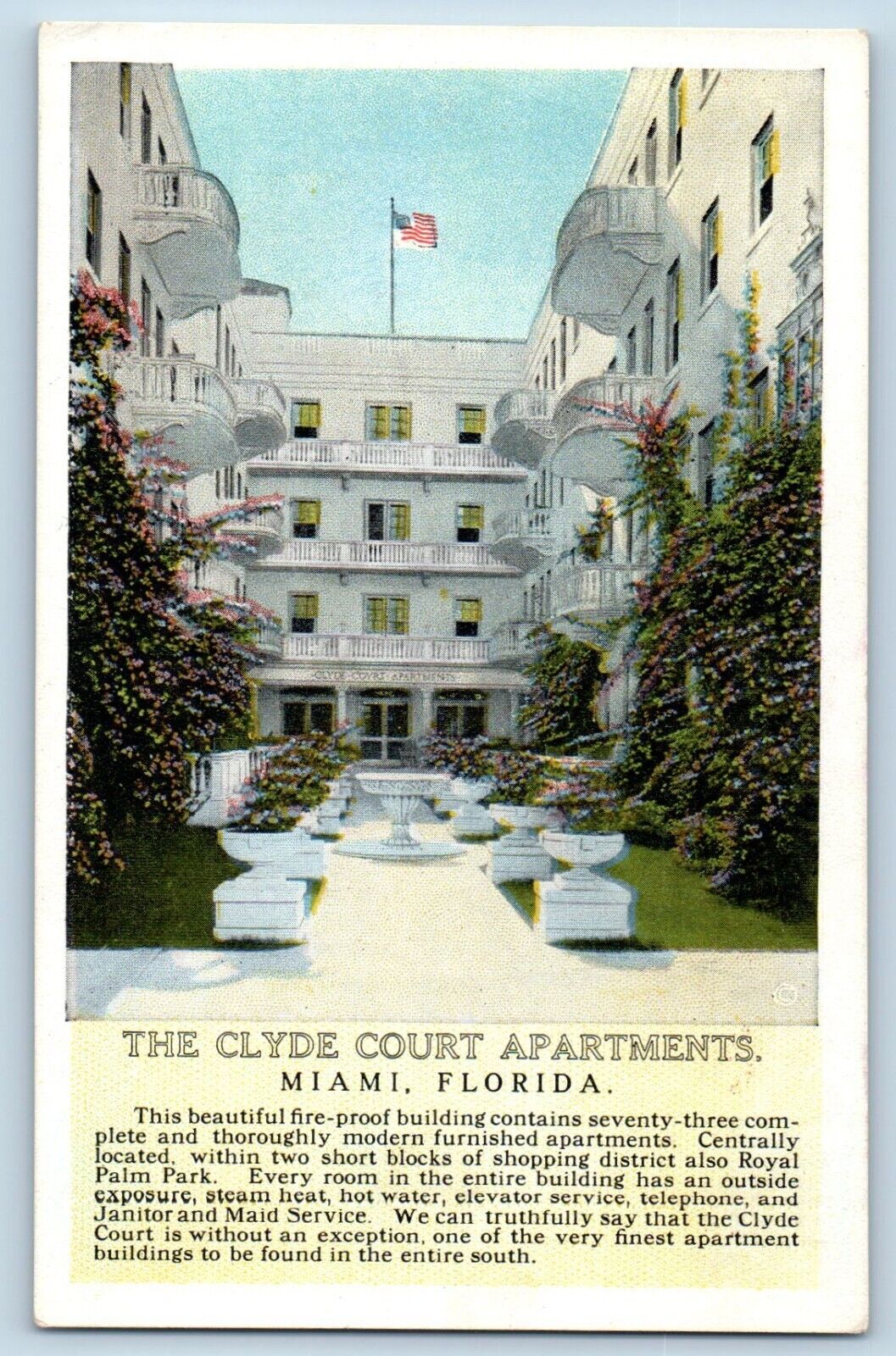 Miami Florida FL Postcard Clyde Court Apartments Exterior c1920 Vintage Antique