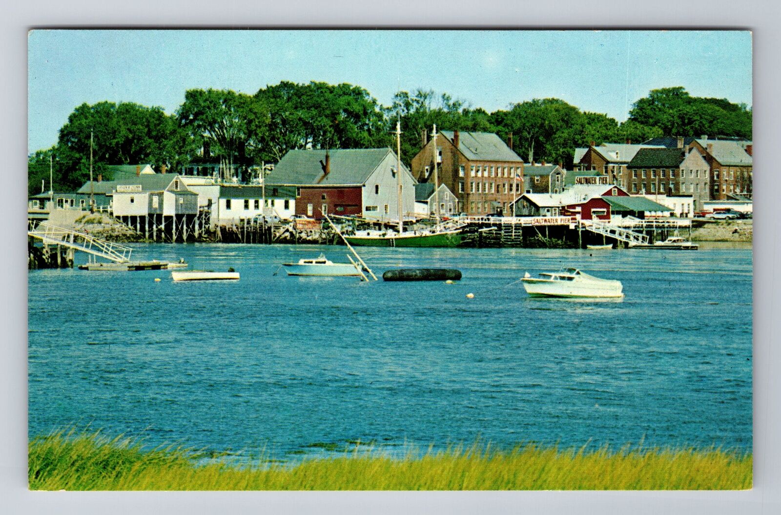 Damariscotta ME-Maine, Quaint Harbor Scene, Antique Vintage Souvenir Postcard