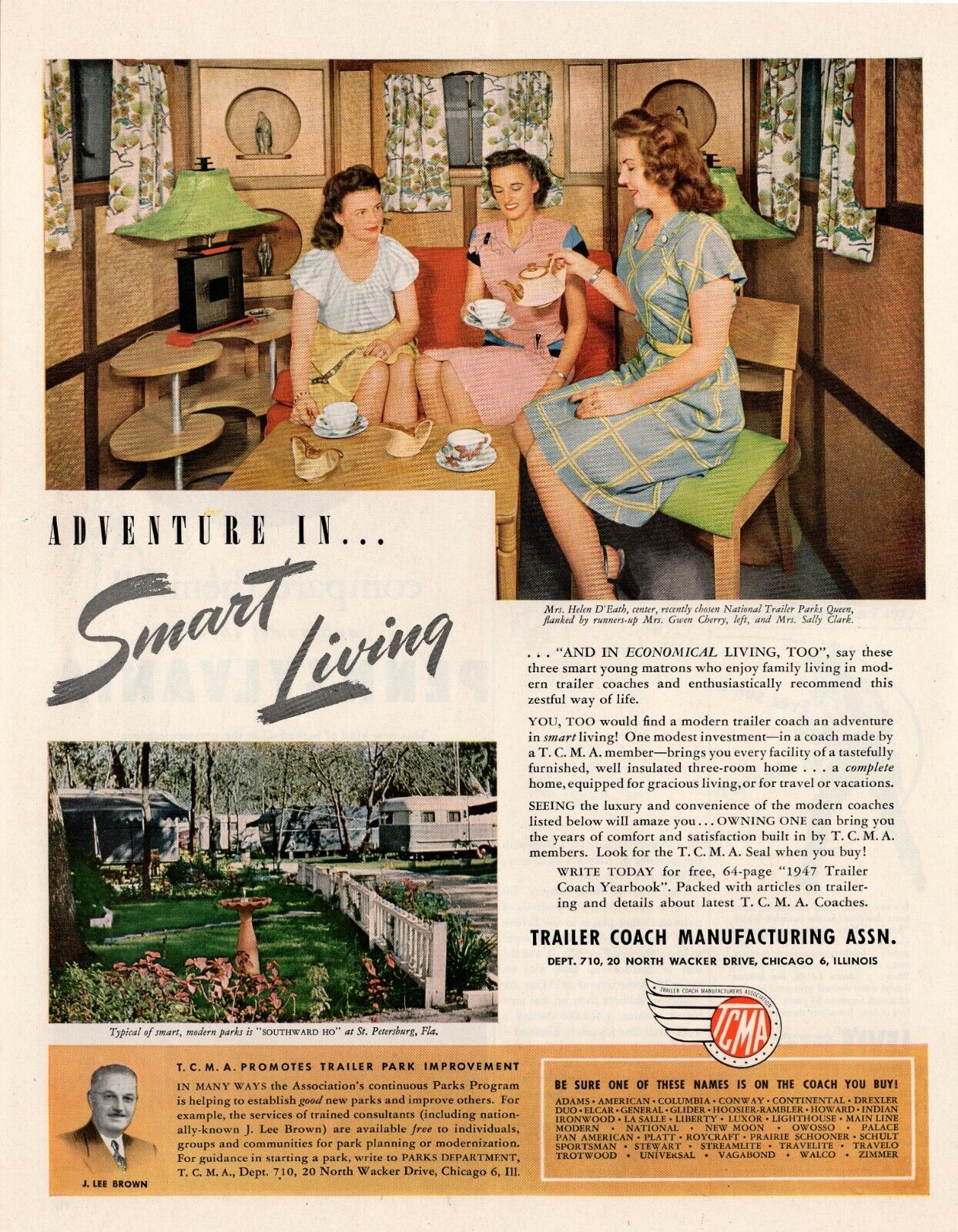 1947 Trailer Coach Manufacturing Association RV Camping Travel Outdoors Print Ad