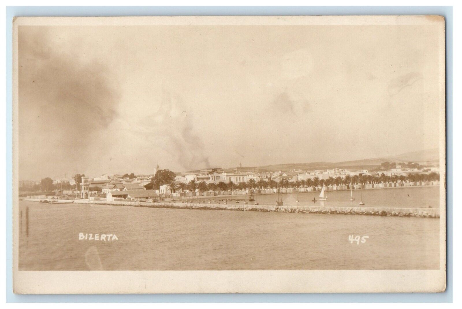 c1920's A View Of Bizerta Tunisia, Sailboat RPPC Photo Unposted Vintage Postcard