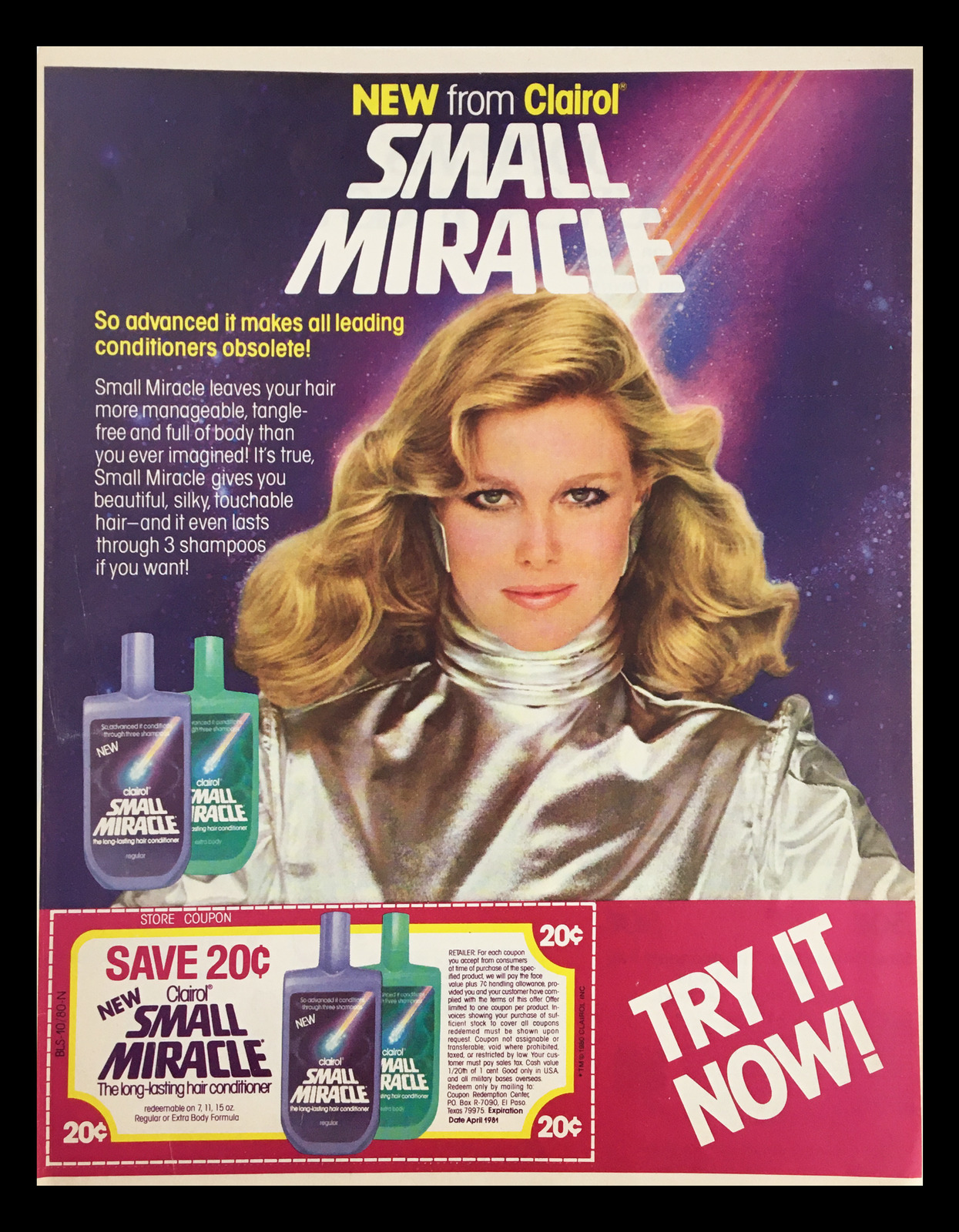 1981 Clairol Small Miracle Hair Conditioner Circular Coupon Advertisement