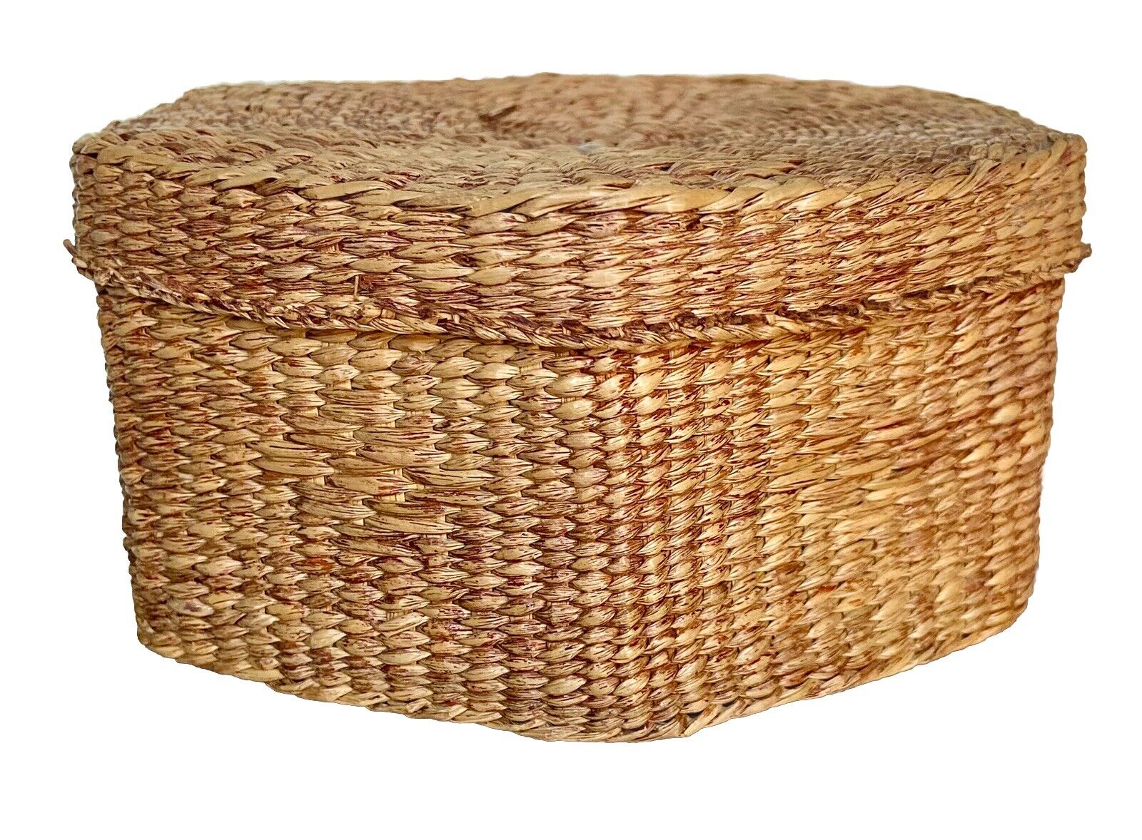 Vintage Basket Hexagon Hand Woven Sweet Grass Boho Cottagecore Trinket Box