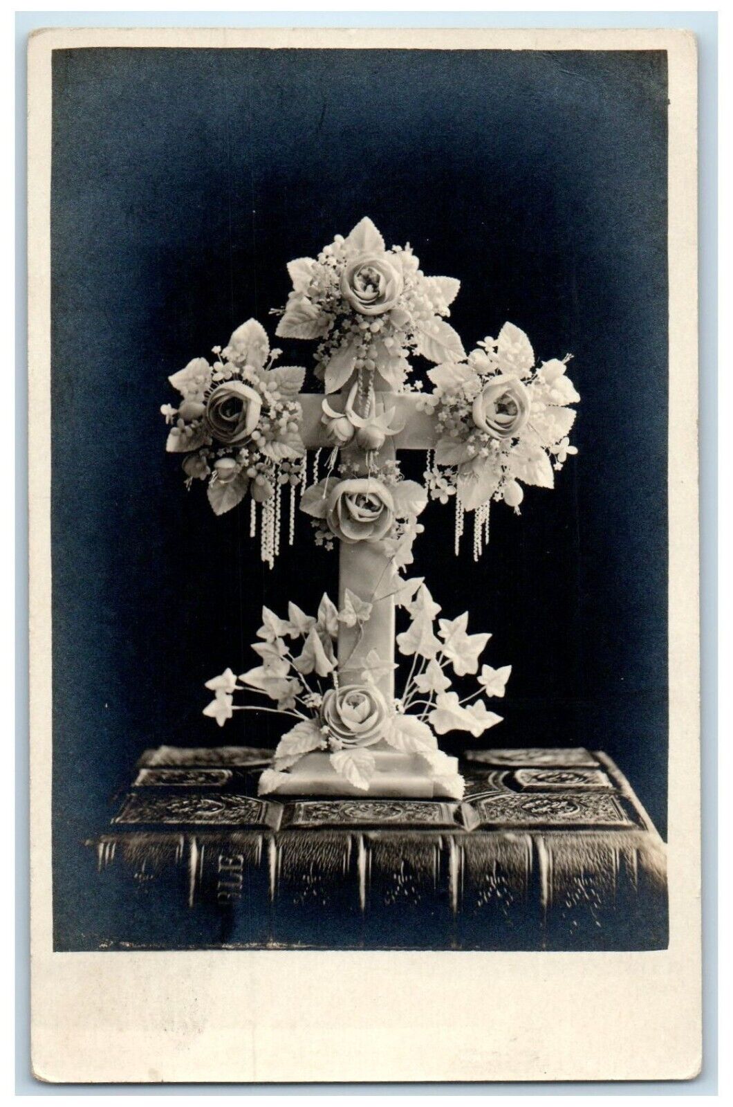 c1910\'s Cross Flowers Still Life RPPC Photo Unposted Antique Postcard