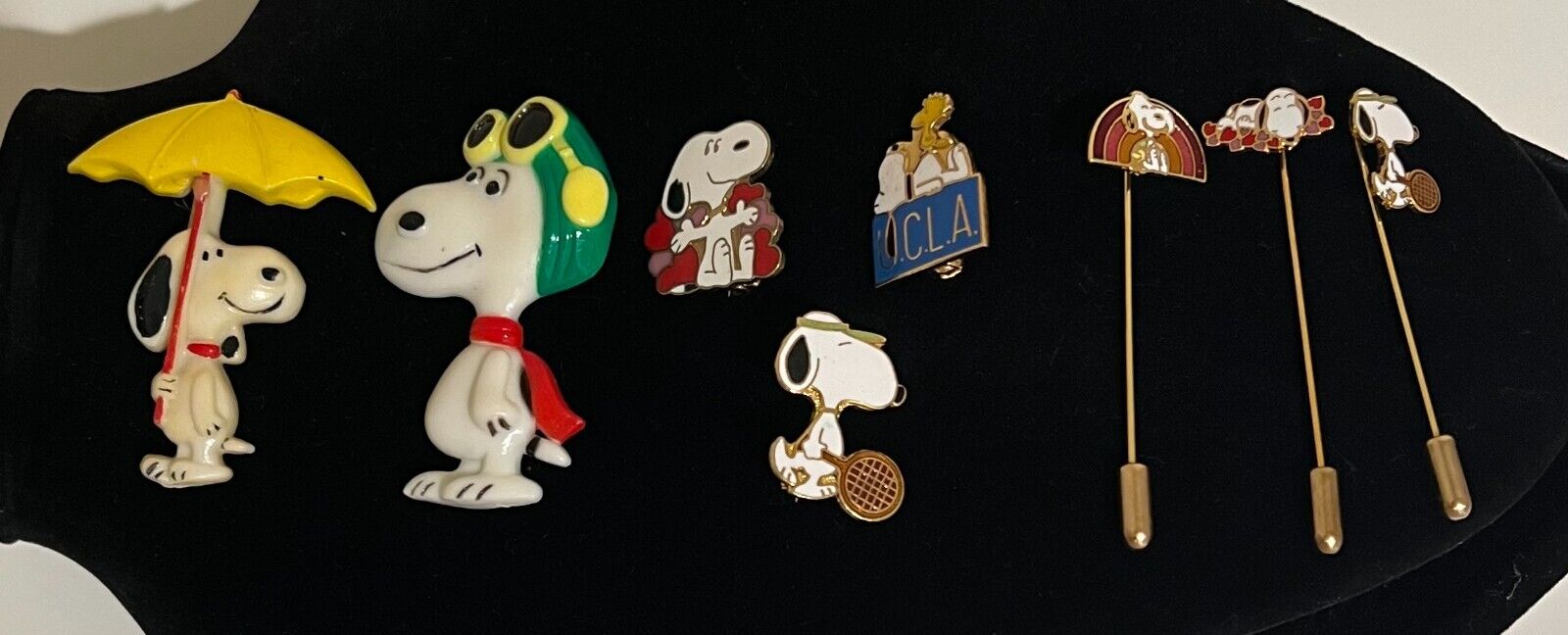 Vintage lot of Aviva Peanuts Snoopy Pins Brooch 3 stick pin mixed material