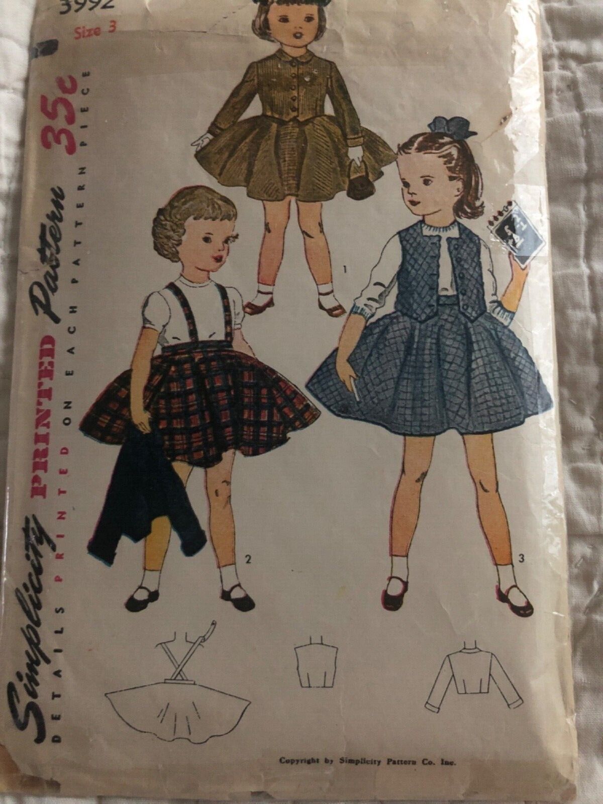 Vintage Simplicity 3992 Child’s skirt jacket Weskit size 3