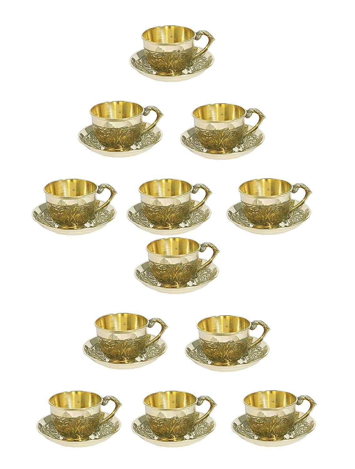 Traditional Handmade Brass Cup & Saucer For Tea & Coffee 150ml Each Set Of 12