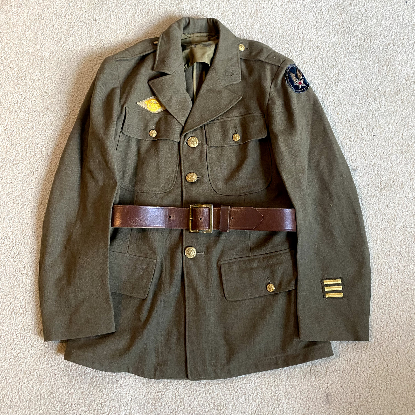 WW2 US Army Air Corp Dress Jacket W/ Belt Uniform Bullion Patch Sz 35S 1942