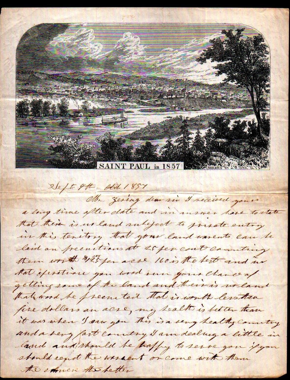 1857 -   St Paul Minnesota -- FANTASTIC SUPERB  EX RARE Letter Head Bill