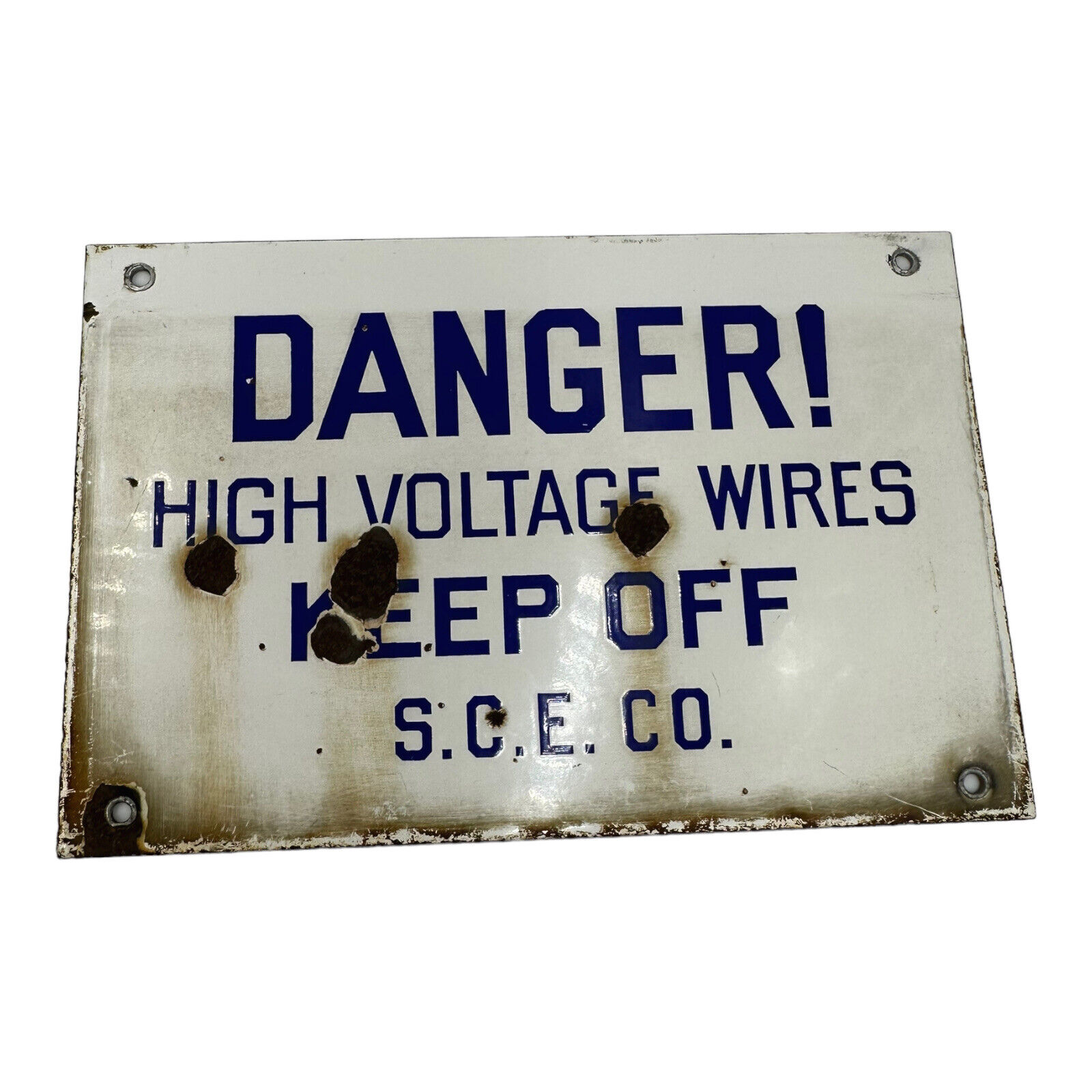 Danger Sign Porcelain 2 Sided C1950 High Voltage Keep Off California Electric Co