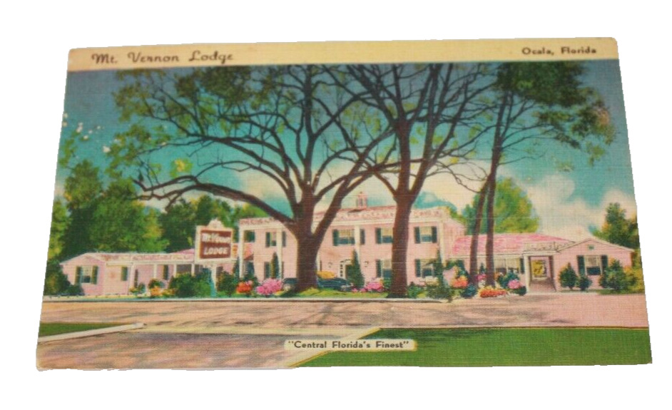 FL Antique Colourpictures linen Post Card Mt. Vernon Lodge Ocala Florida