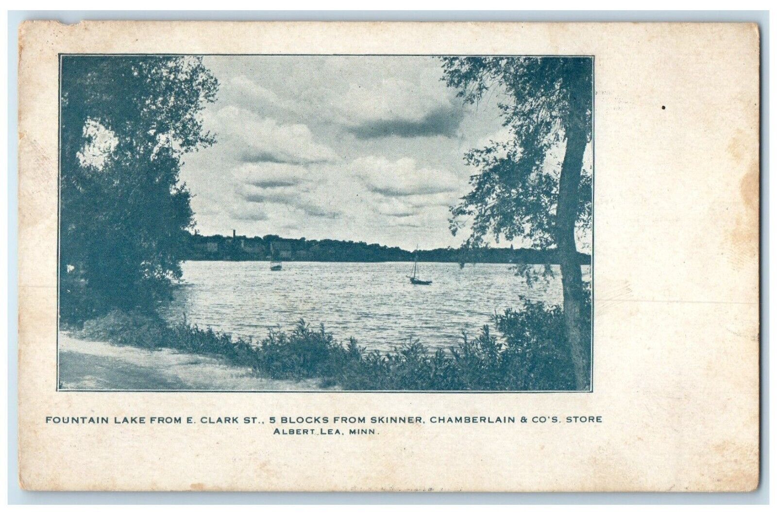 c1910 Fountain Lake Clark St. Skinner Chamberlain Albert Lea Minnesota Postcard