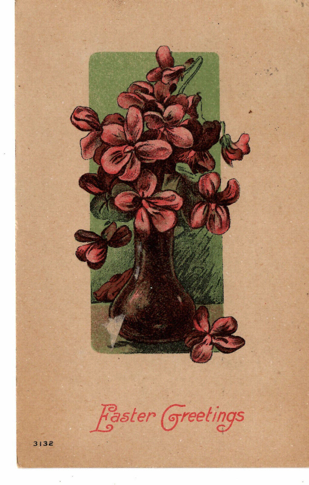Postcard Easter Red Flowers in Vase c1910s -9062