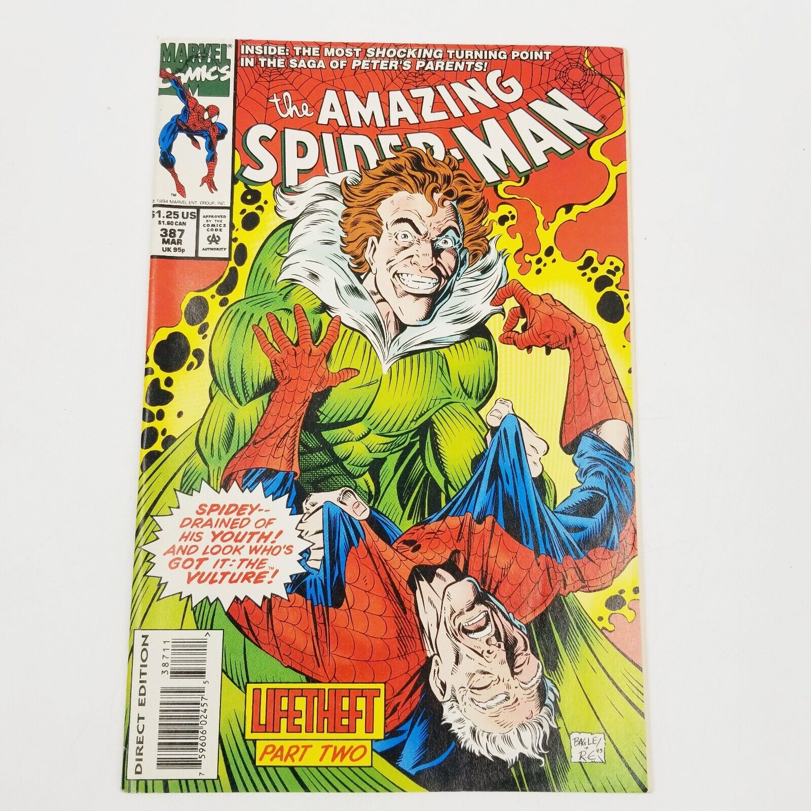 AMAZING SPIDER-MAN #387 MARCH 1994 VULTURE LIFETHEFT PART 2 TWO