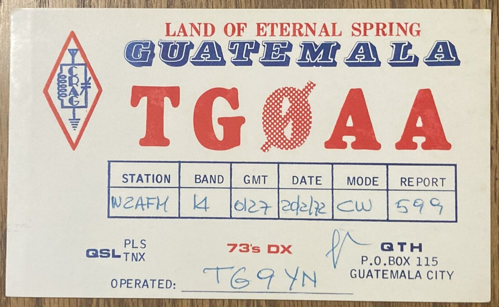 QSL Card - Guatemala City Guatemala  TG0AA 1972 Postcard