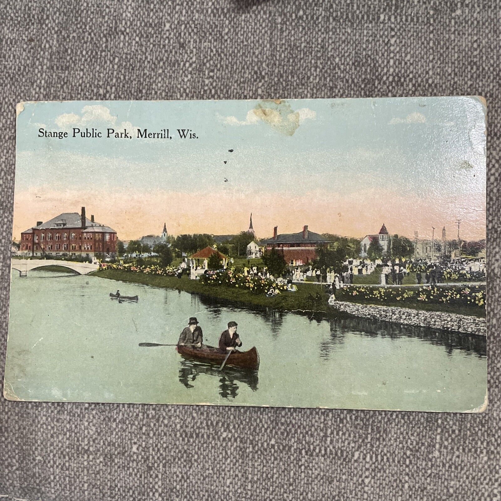 Merrill WI Stange Public Park Early 1900’s Postcard Wisconsin 1918 Postmark