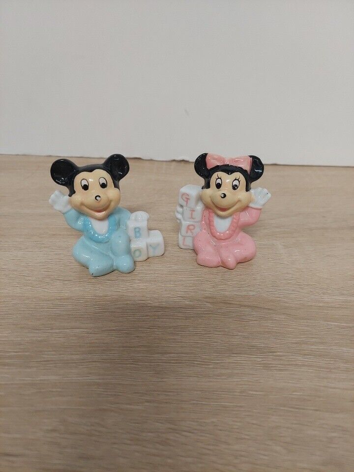 Vintage Disney Babies Mickey & Minnie 2.5” Ceramic Figurines