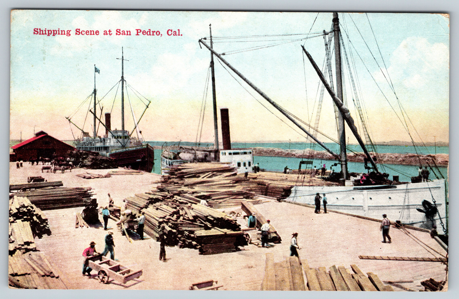 c1910s Shipping Scene San Pedro California Lumber Wood Antique Postcard