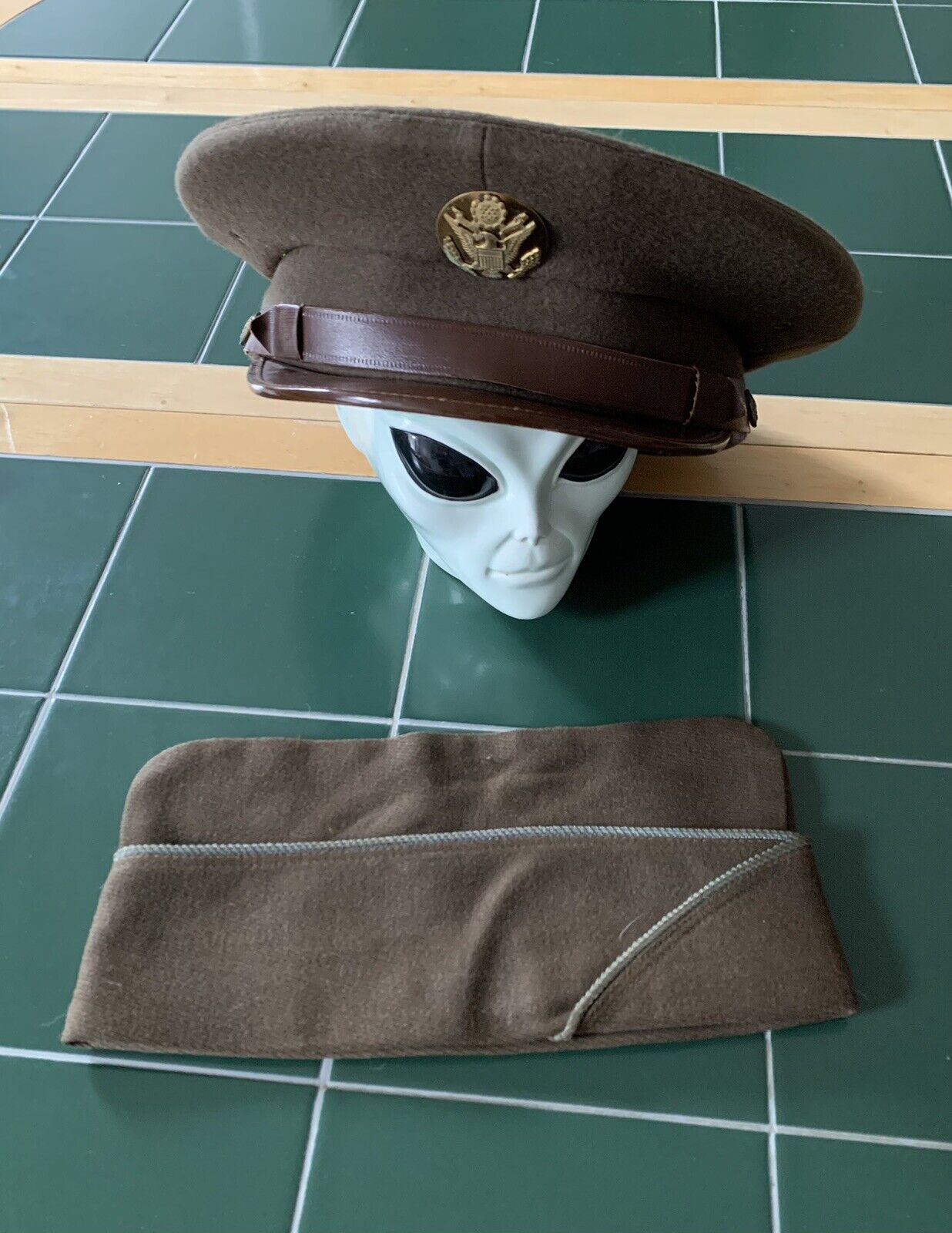 WWII US Army EM Wool Visor Cap w/Insignia & Infantry Garrison Cap SZ 7 1/4” Lot