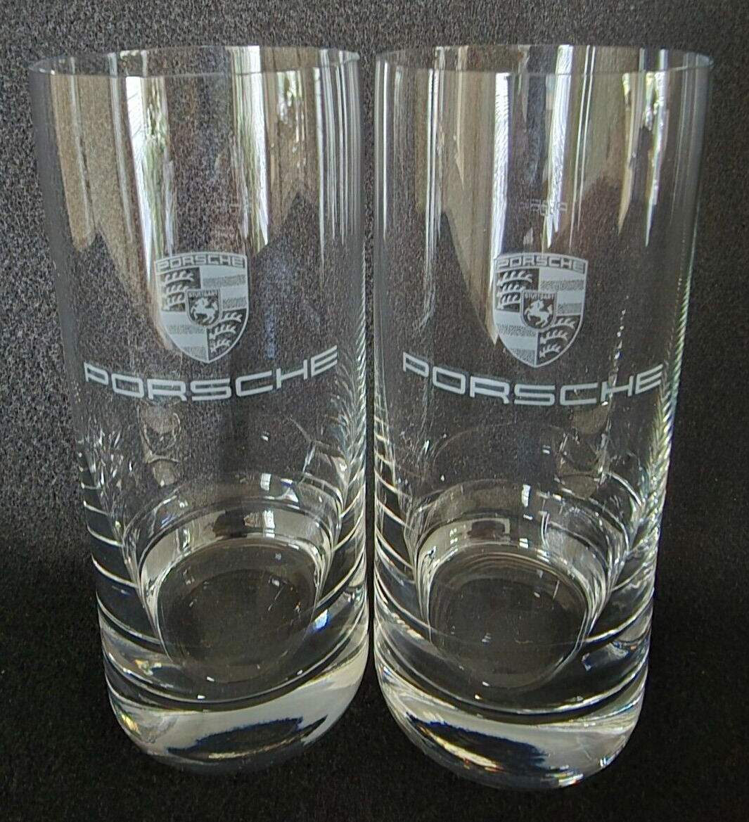 Crystal Porsche Crest Emblem Logo Highball Drinking Glasses Set of 2