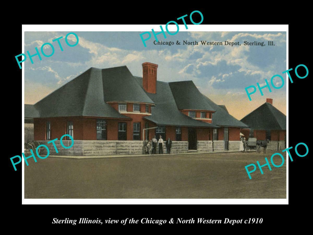 OLD 8x6 HISTORIC PHOTO OF STERLING ILLINOIS THE RAILROAD DEPOT c1910