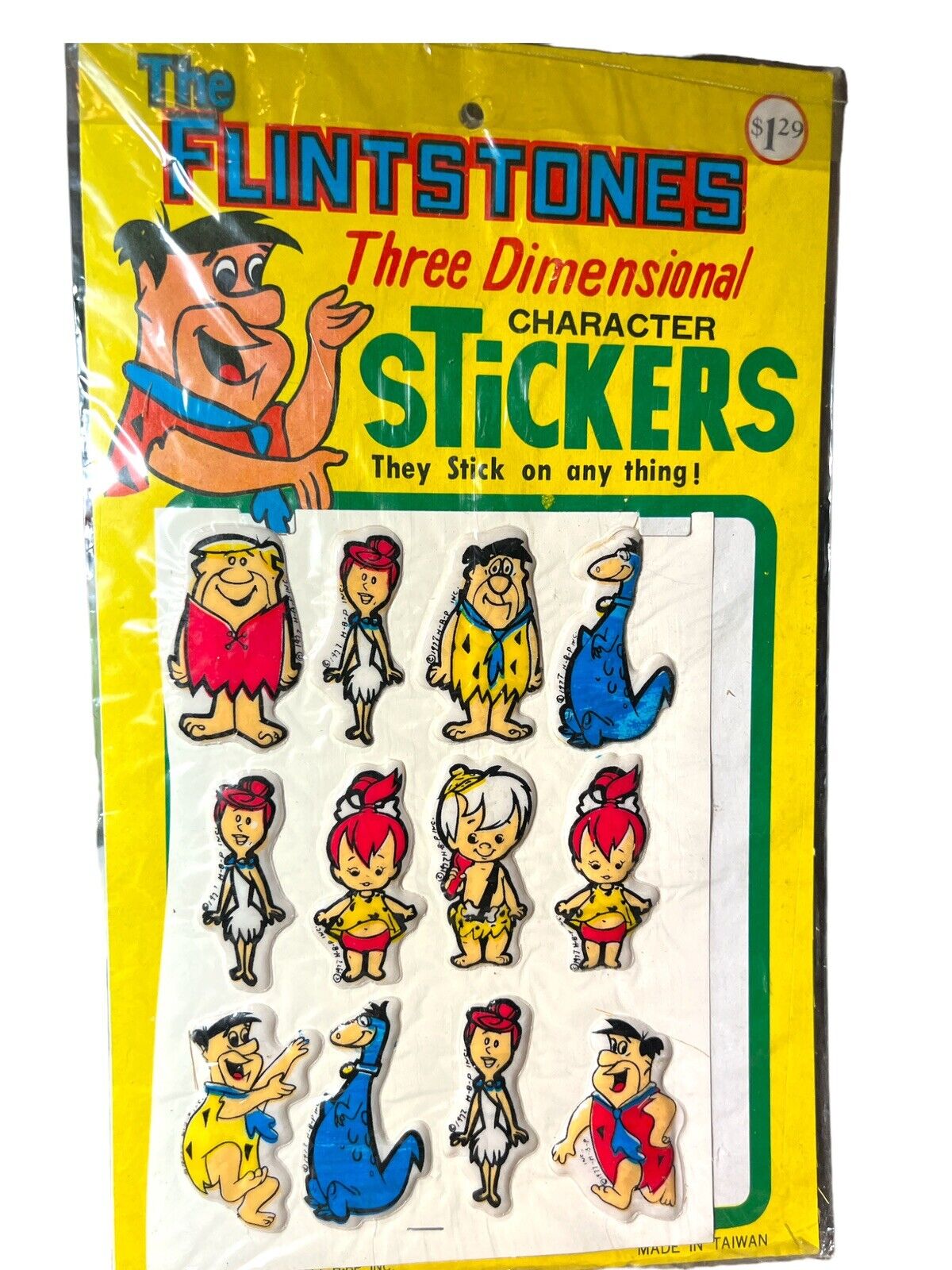 Vintage 1977 Hanna-Barbera Flintstones 3-D Puffy Sticker Set of 12 Sealed MOC 