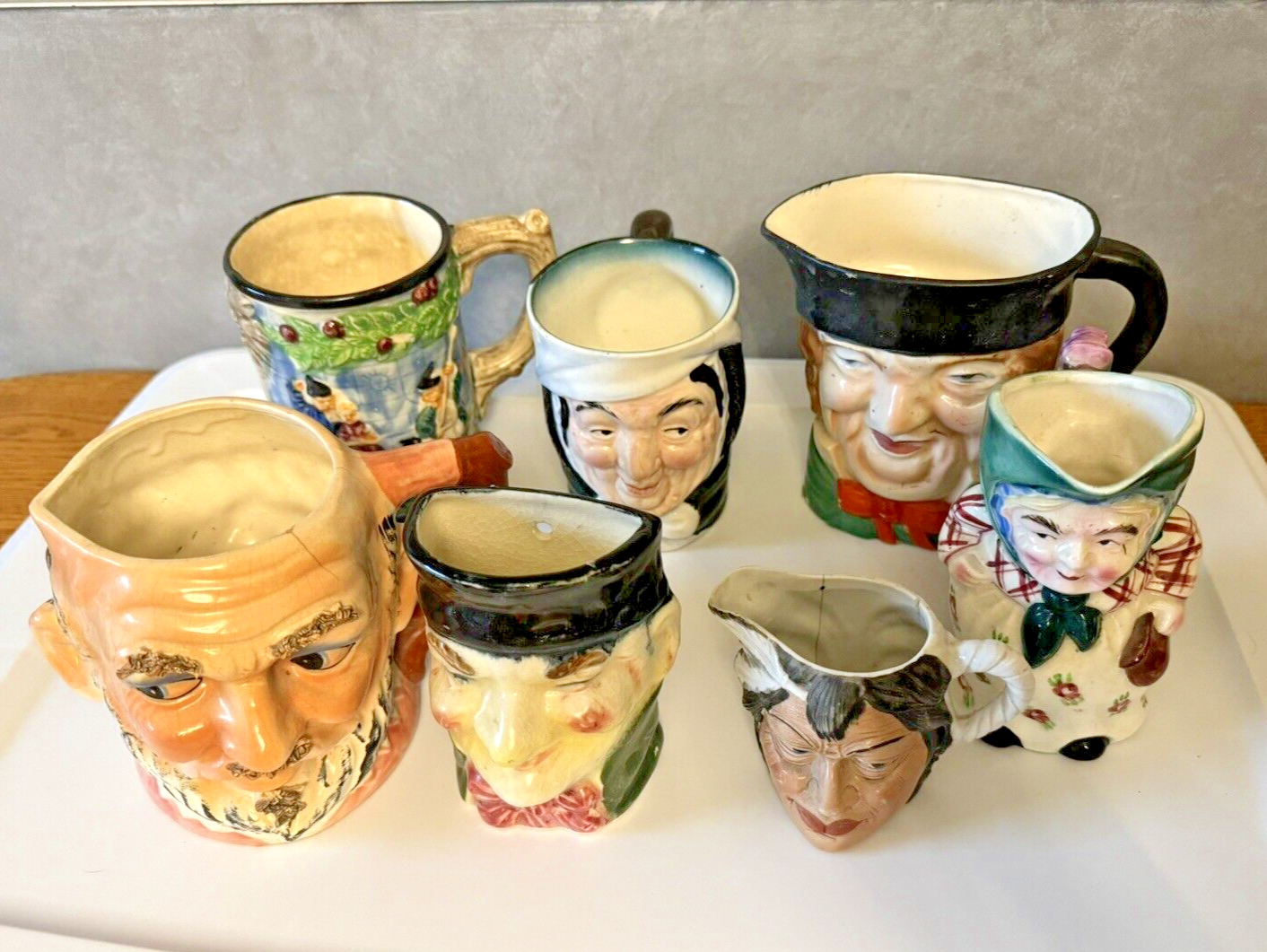 Lot of 7 Vintage  Upcycled PLANTERS FLAWED Toby Mugs w Faces Original Cute 3-6\