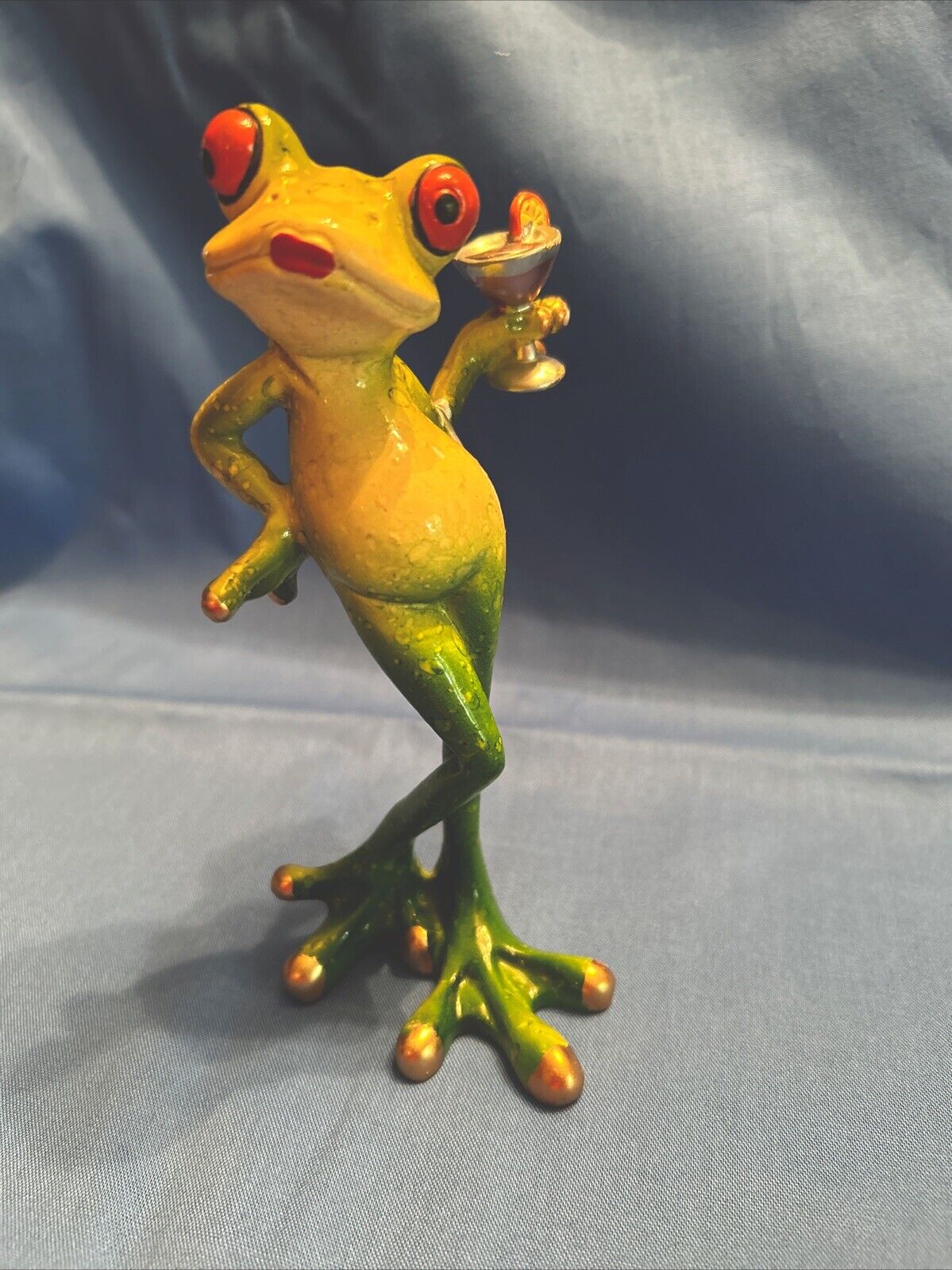 Lady Frog figurine Holding A Cocktail  ready for party time