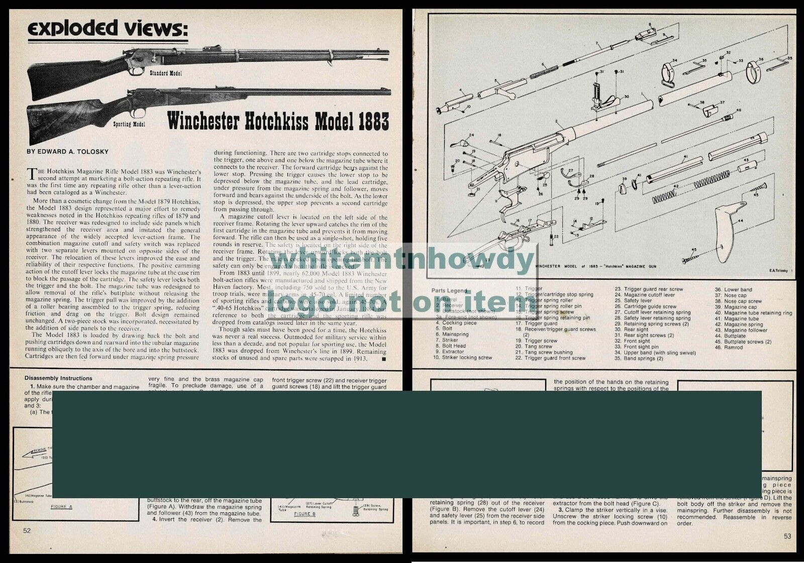1981 WINCHESTER HOTCHKISS 1883 Rifle Schematic Parts List Assembly Artiicle