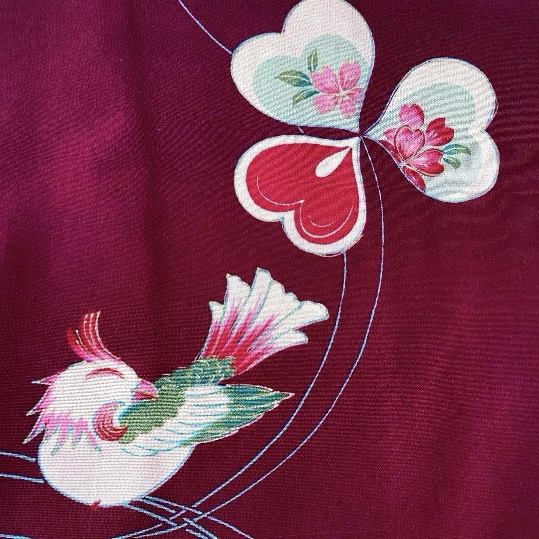 Japanese Antique Kimono Crepe Small Bird Taisho Pure Silk 31