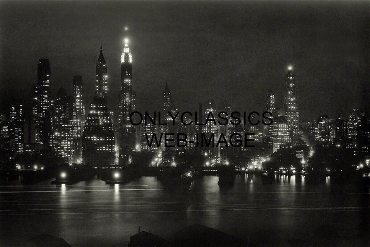 1933 MANHATTAN NIGHT 8X12 PHOTO FROM BROOKLYN FINANCIAL DISTRICT NEW YORK CITY