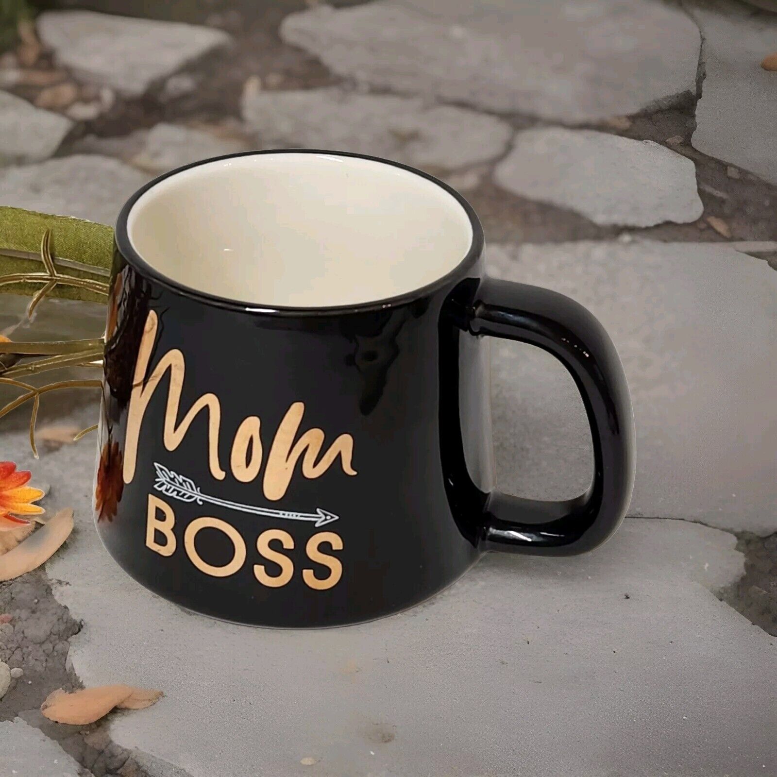  Mom Boss 12 oz Coffee Mug Tea Cup Black Gold Metallic Ceramic Gift 