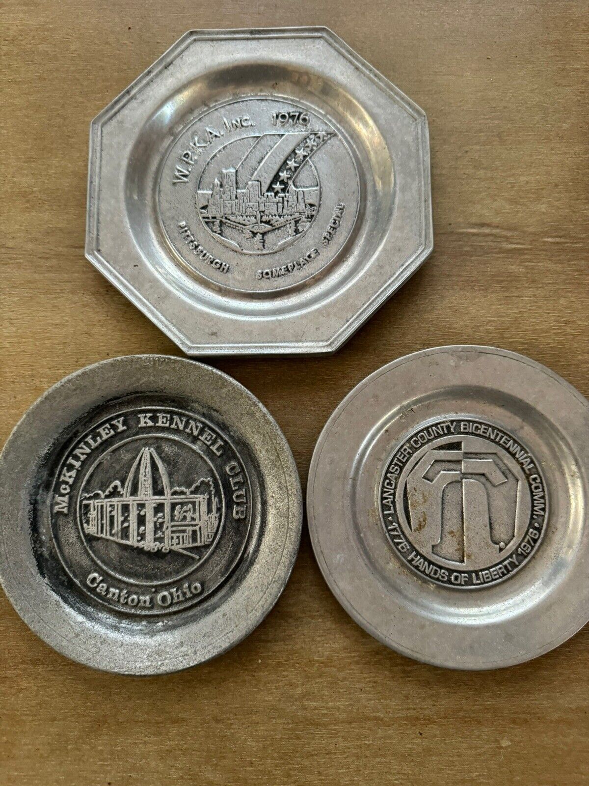 Set Of 3 Vintage Pewter Plates 