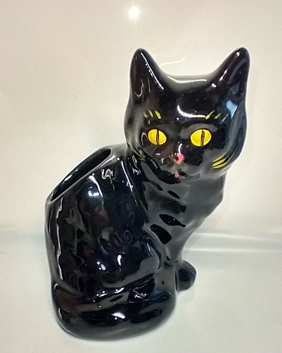 Vintage Black Cat With Yellow Eyes Planter 5\