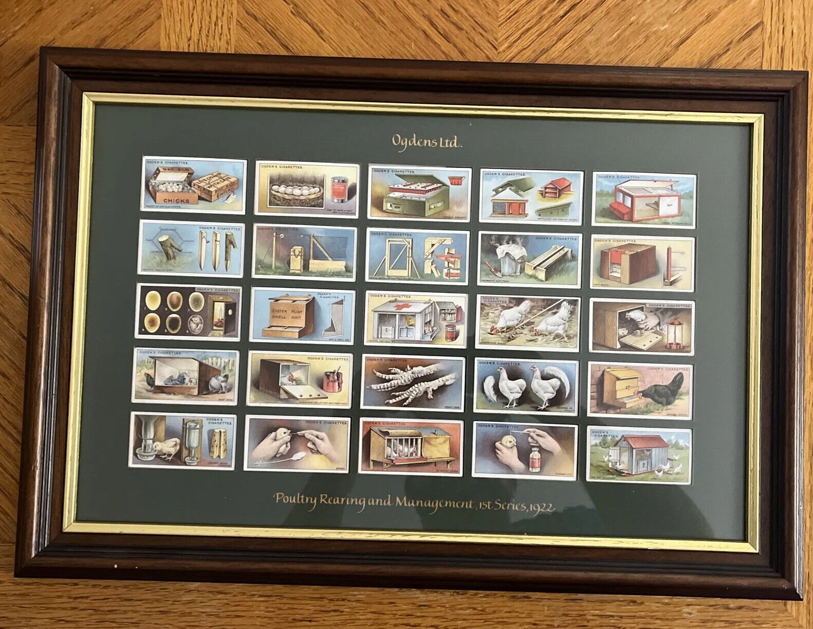 Framed 1922 Complete Ogdens Cards Poultry Rearing and Management 1st Series COA