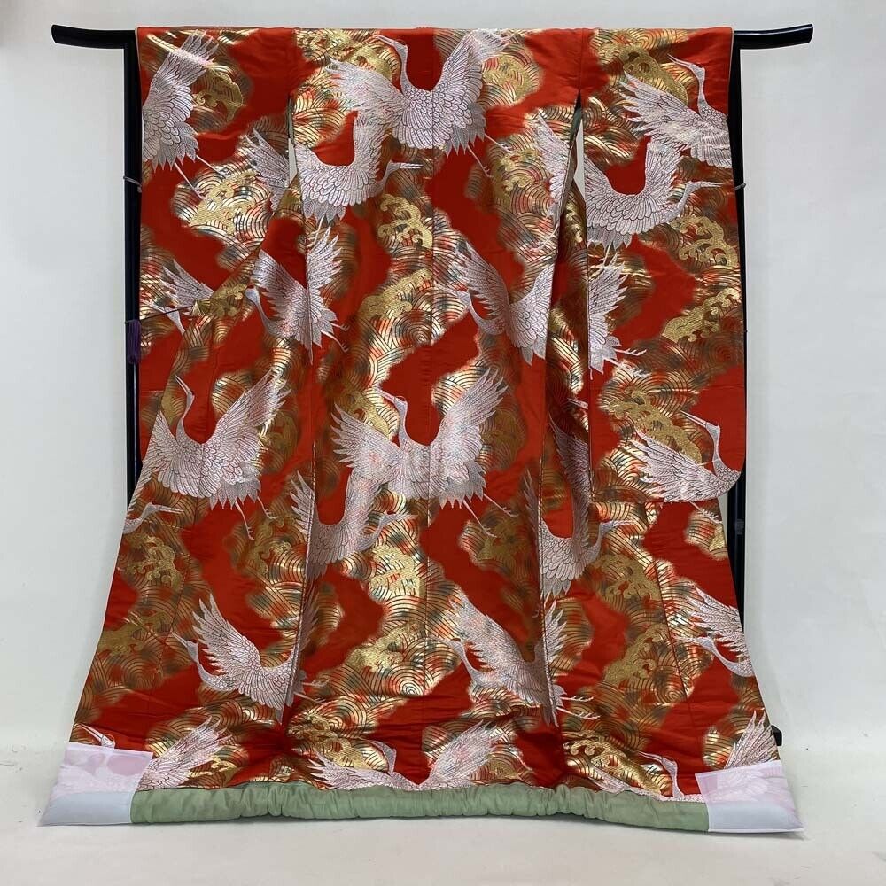 Iro-uchikake Kimono pure silk gold red Tsuru Crane Traditional Wedding JP