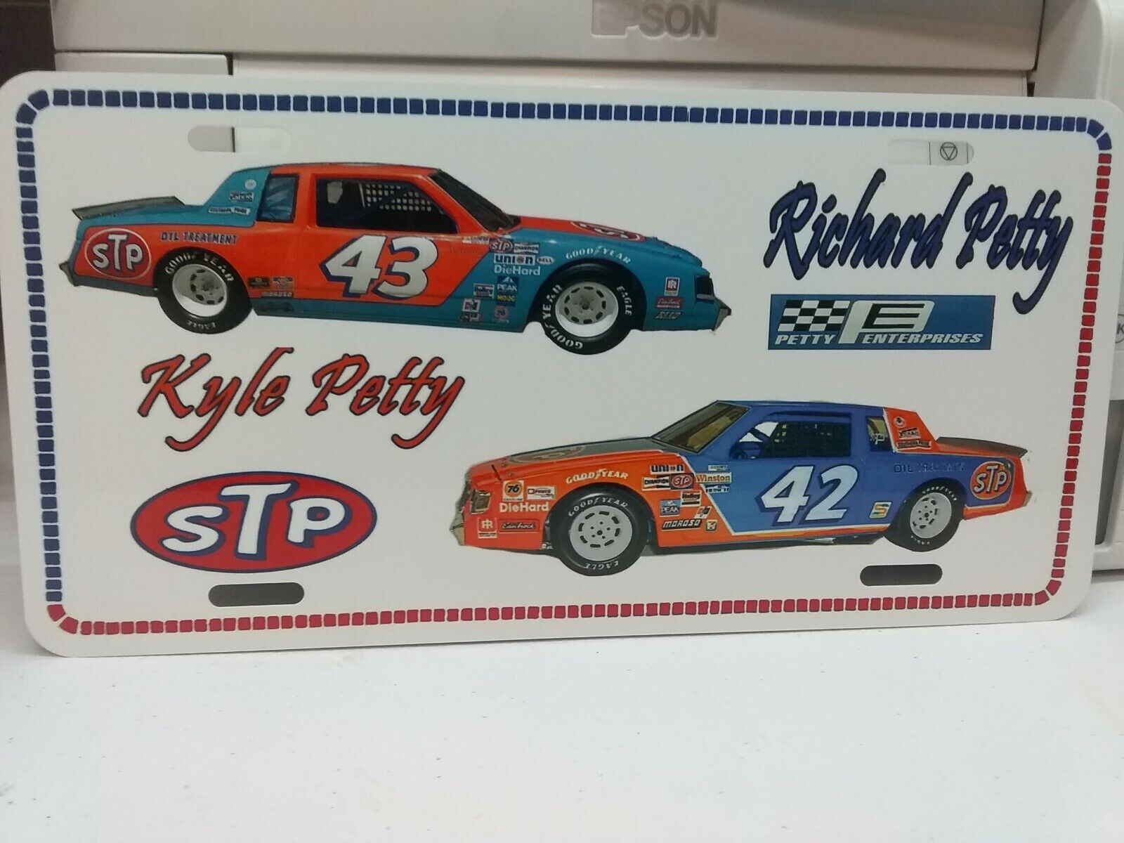 Vintage looking STP Racing Team 42/43 Kyle /Richard PETTY - License Plate  1981 